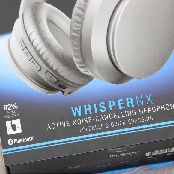 Brookstone WhisperNX Active Noise Cancelling Headphones in White Foldable - Picture 2 of 10